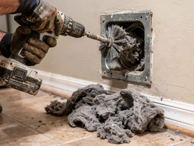 Certified Colorado Springs Dryer Vent Cleaning technician performing dryer vent cleaning in Colorado Springs
