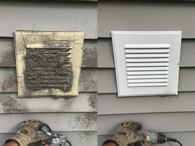 Colorado Springs Dryer Vent Cleaning technician installing high-quality dryer vent cover at a residential property in Colorado Springs