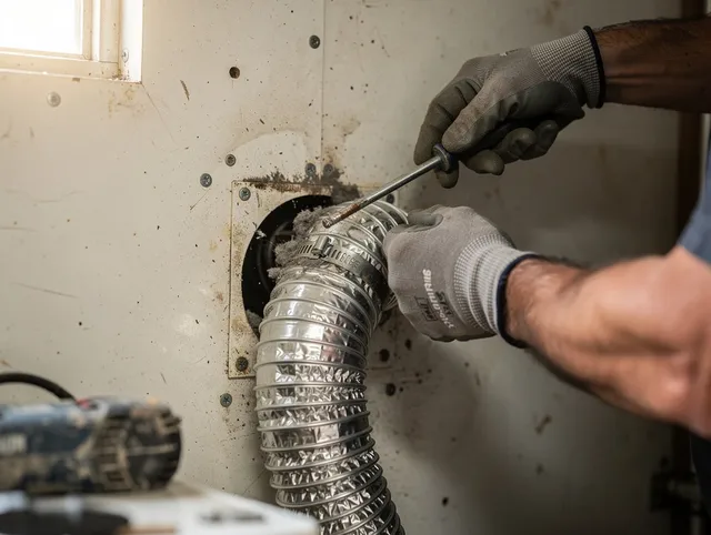 Colorado Springs Dryer Vent Cleaning technician performing precise dryer vent hose installation in Colorado Springs